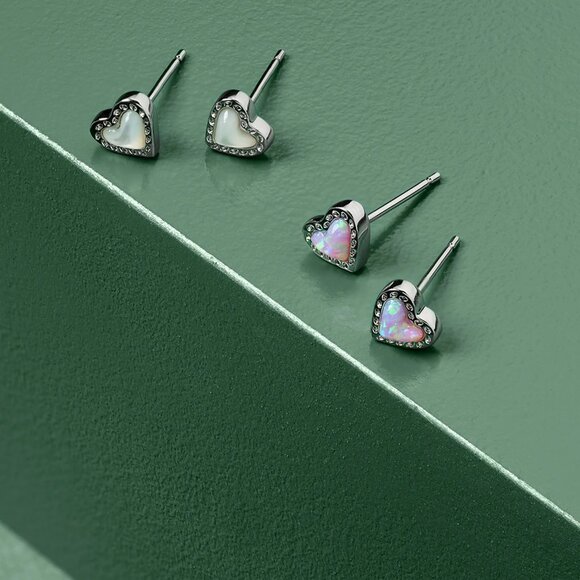 Kendra scott Mini Ari Heart Silver Stud Earrings in Bubblegum Pink Kyocera Opal - Picture 2 of 2